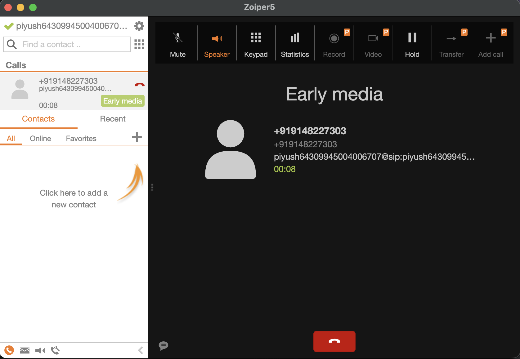 Making a call in Zoiper