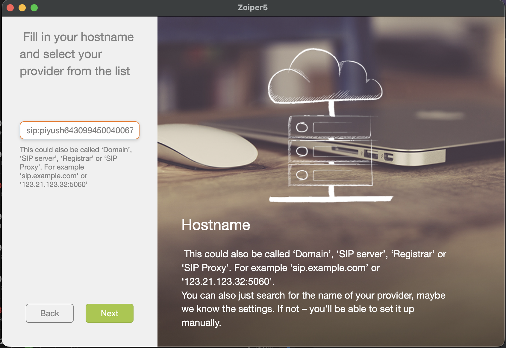 Add Hostname in Zoiper